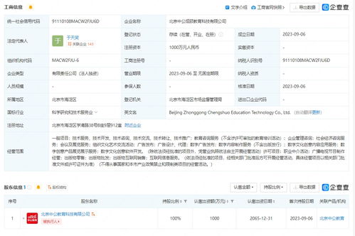 中公教育在北京成立新公司 经营范围含数字文化创意软件开发